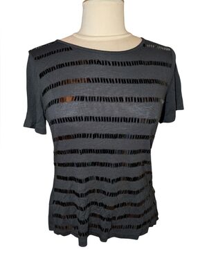 Brooks Brothers Black And Metallic Stretchy Short Sleeve Top T Shirt Size Small